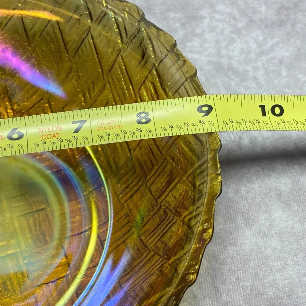 Indiana Glass Weavetex Iridescent Gold Fruit/Salad Bowl 9" Vintage - Picture 6 of 7